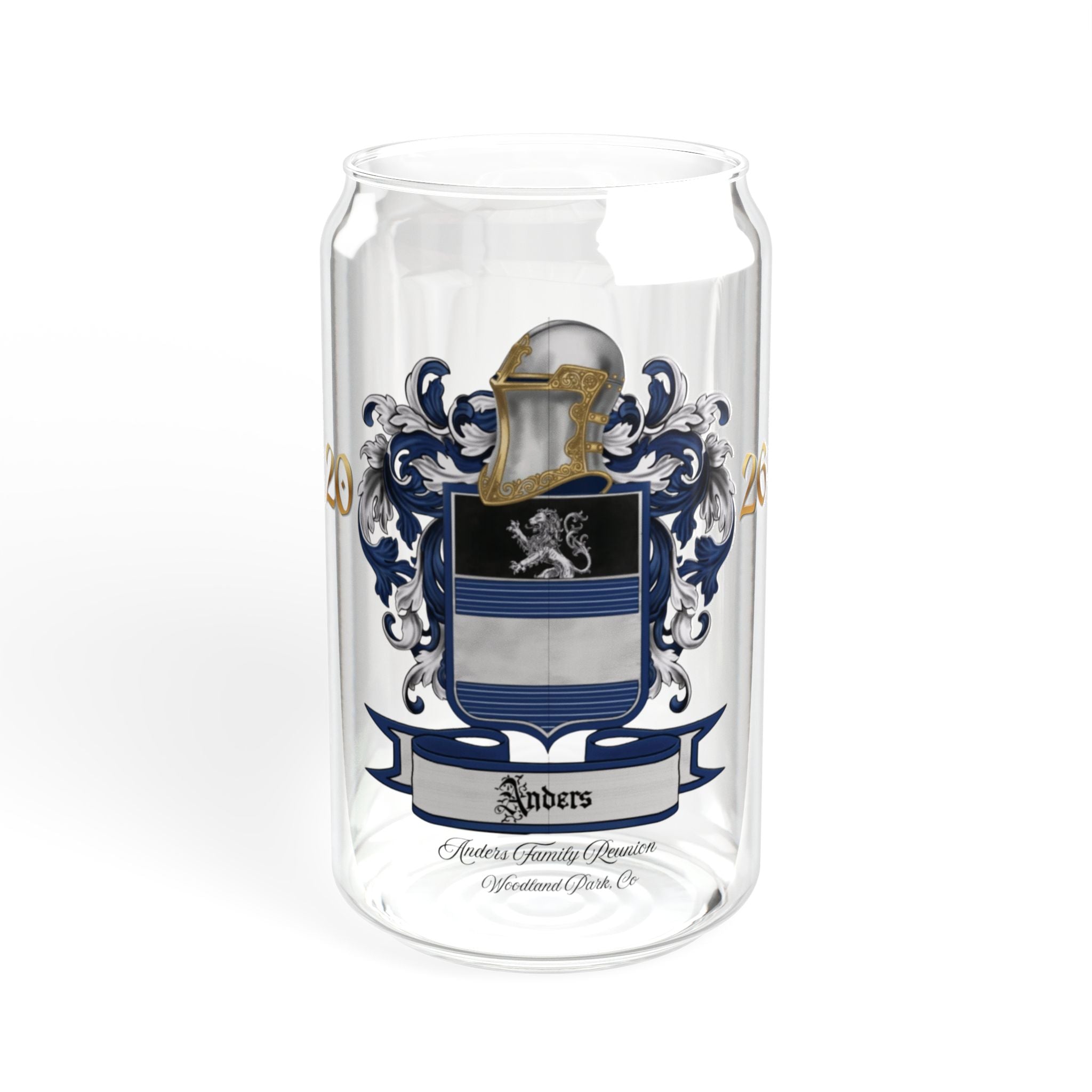 Anders Family Crest 16oz Glass Sipper with Bamboo Lid (Simple)