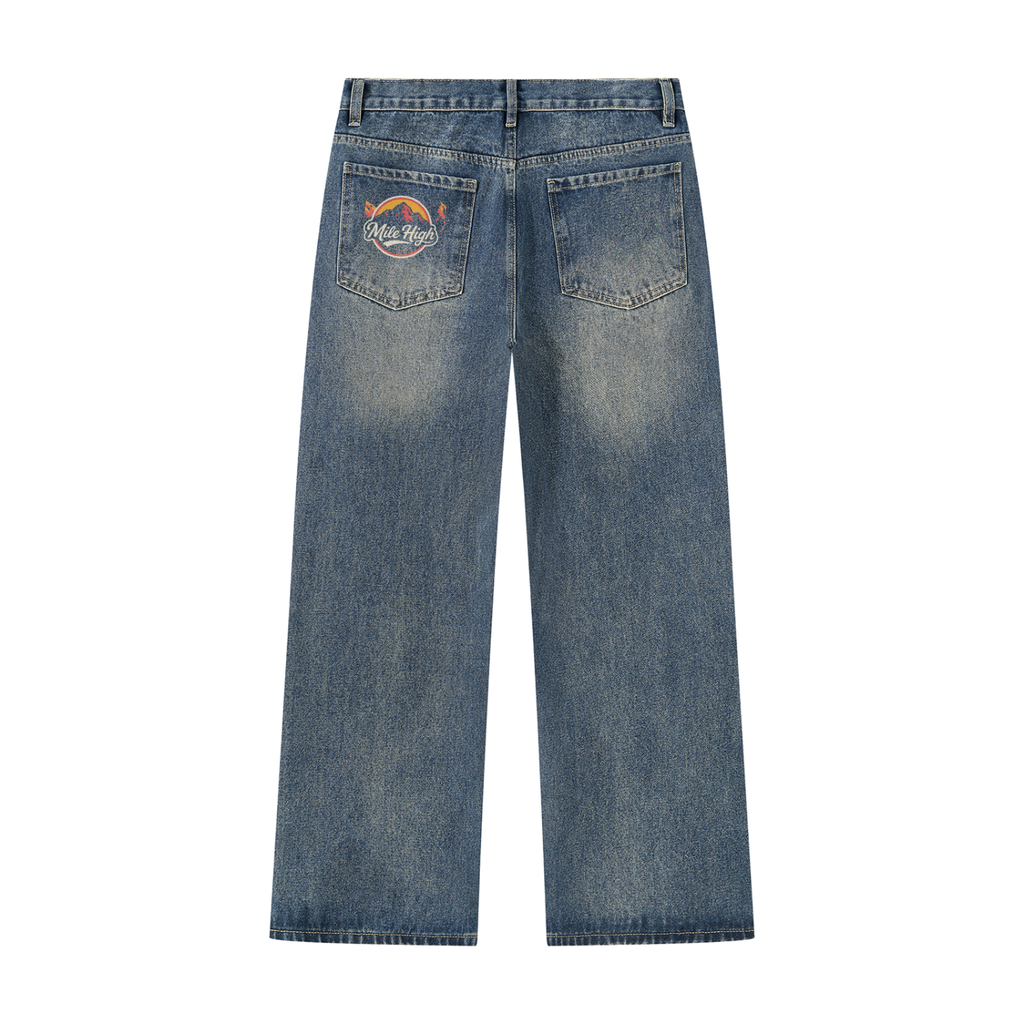 Mile High Rocky Mountains Men’s Vintage Wash Straight Leg Denim Jeans