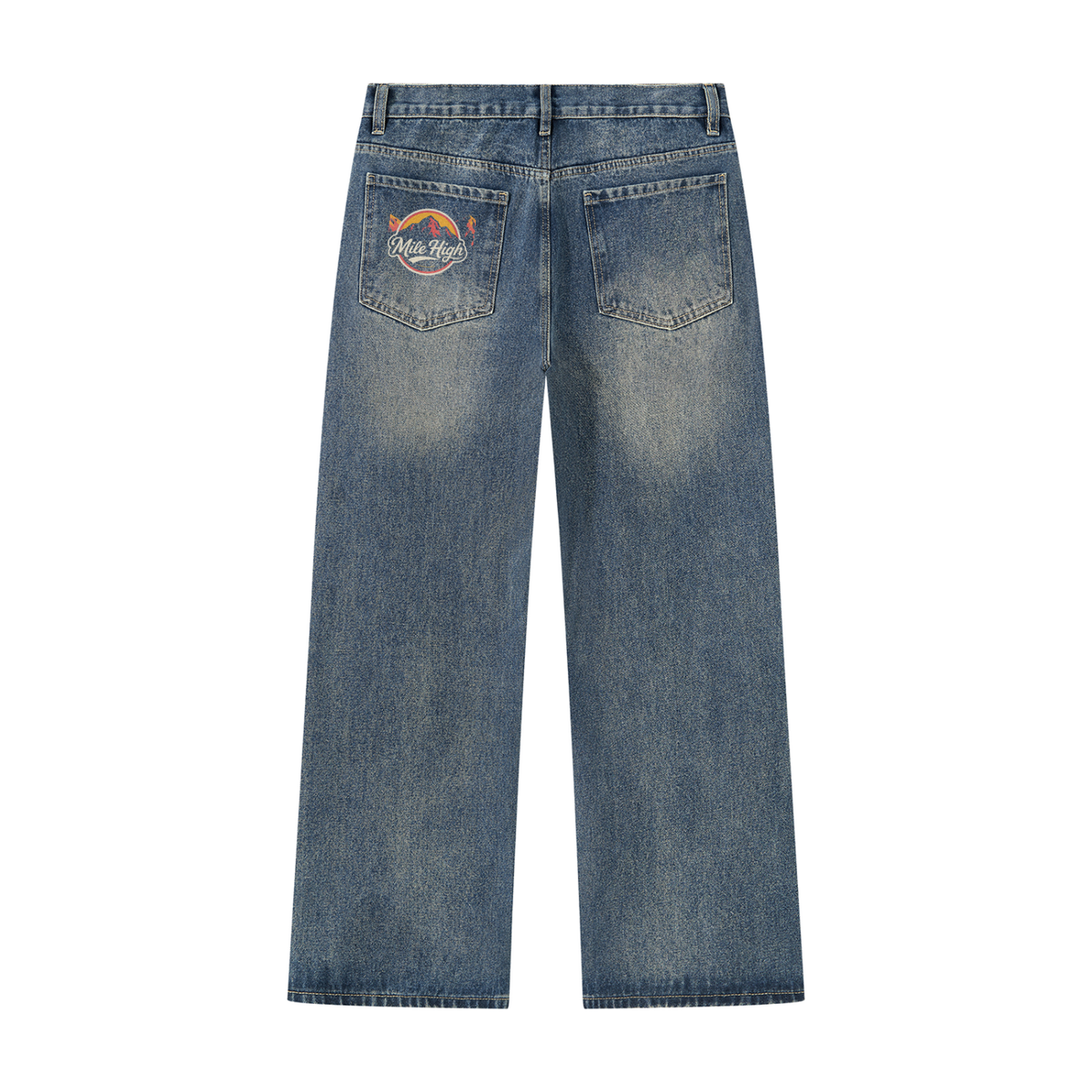 Mile High Rocky Mountains Men’s Vintage Wash Straight Leg Denim Jeans