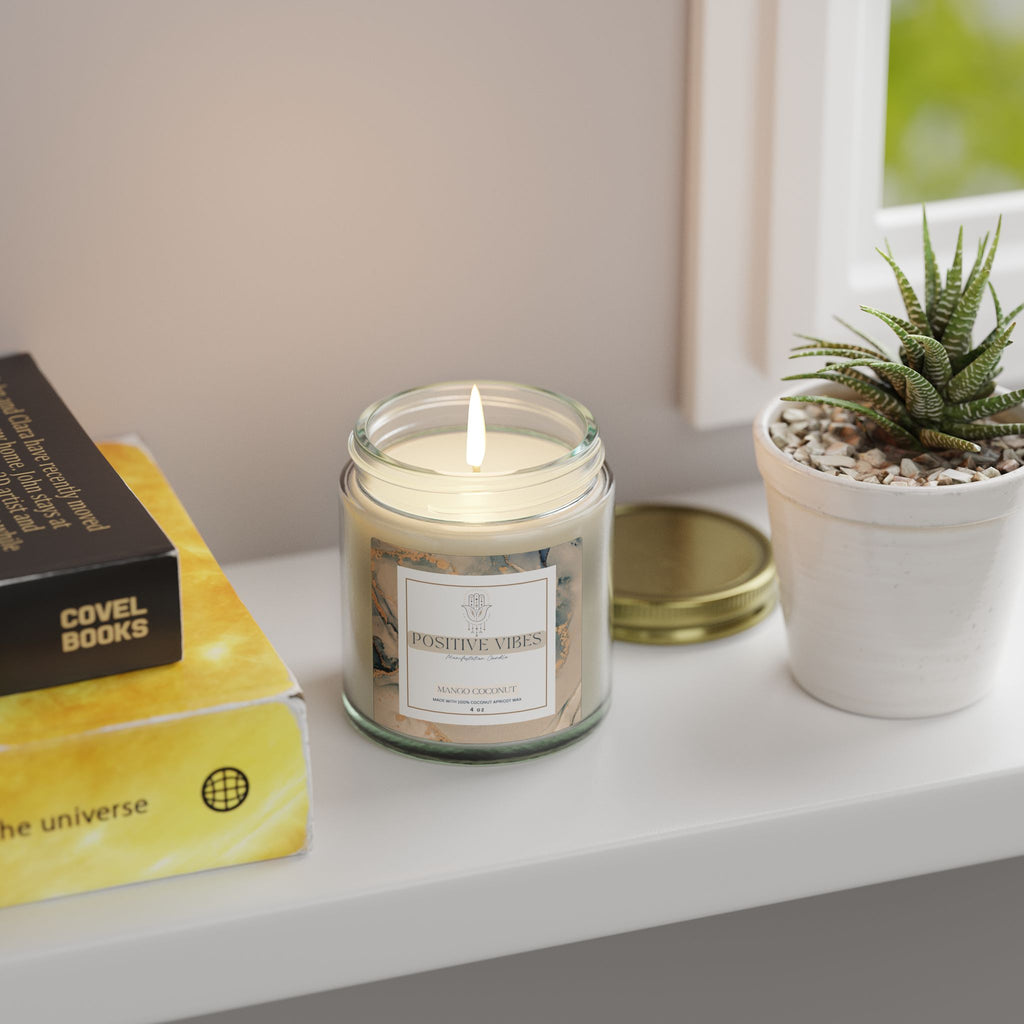 Positive Vibes Manifestation Candle, Mango Coconut Scented Candles, Coconut Apricot Wax (4oz, 9oz)