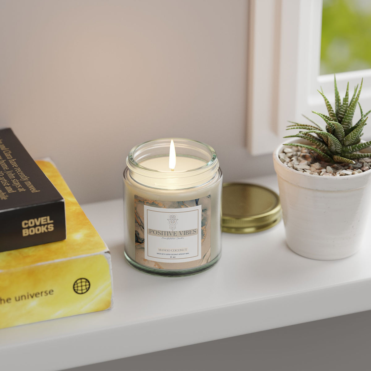 Positive Vibes Manifestation Candle, Mango Coconut Scented Candles, Coconut Apricot Wax (4oz, 9oz)