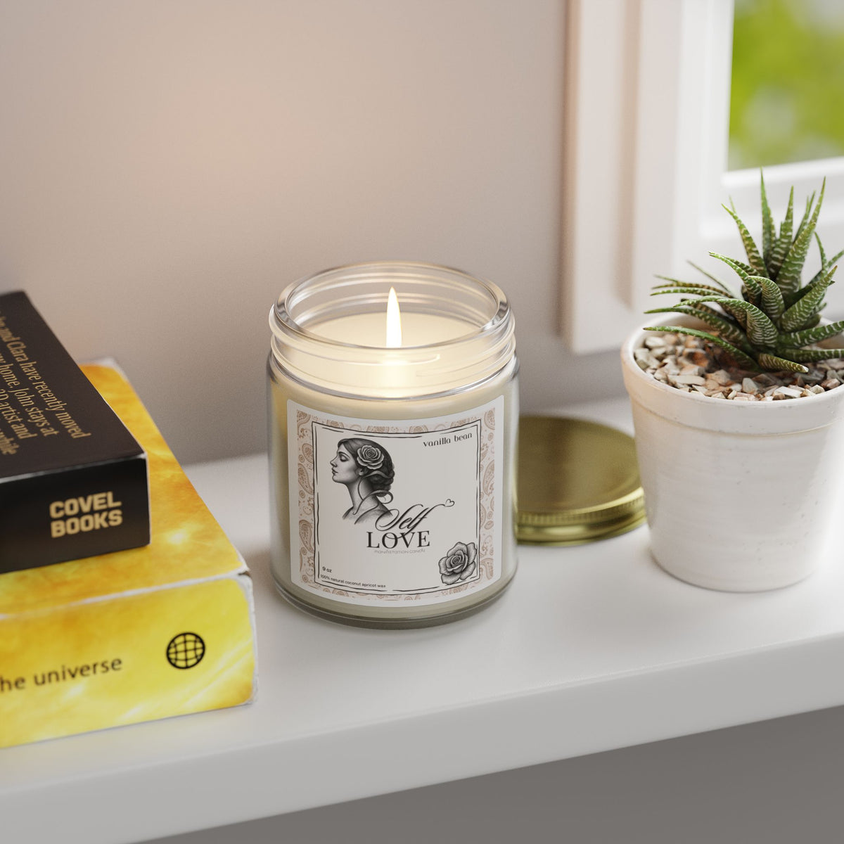 'Self Love' Manifestation Vanilla Bean Scented Candle — Coconut Apricot Wax (4oz/9oz)