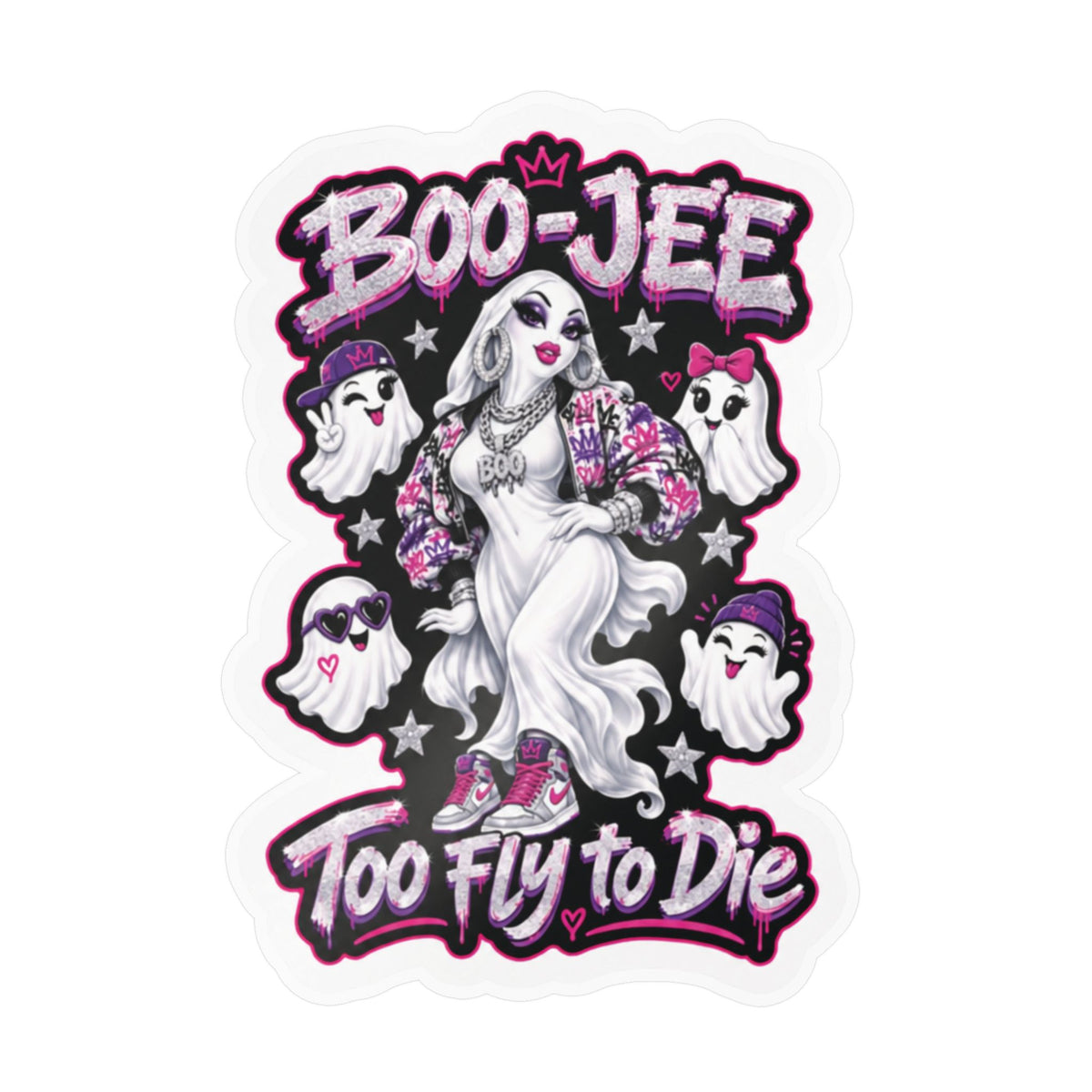 "Boo-Jee" Too Fly To  Die"  Ghost Halloween Decal Sticker- Keep'n It Real