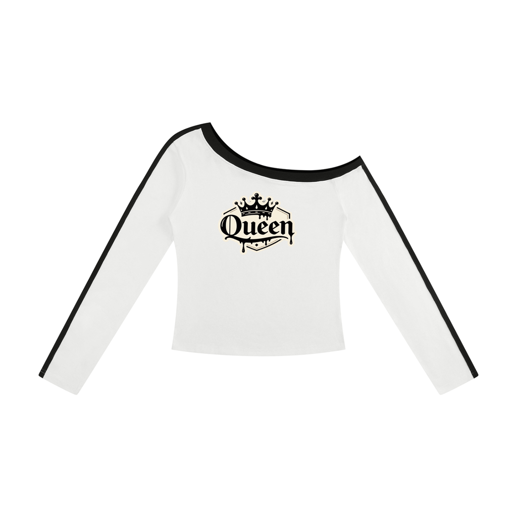 Queen with crown drip Women’s Color Block Off-the-Shoulder T-Shirt