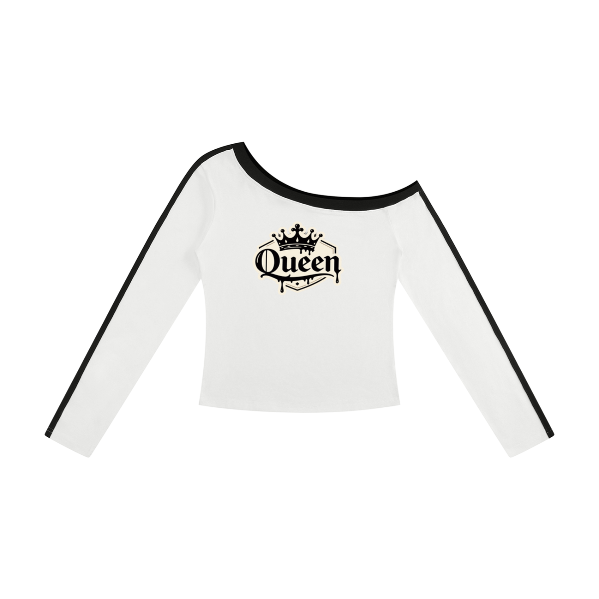 Queen with crown drip Women’s Color Block Off-the-Shoulder T-Shirt