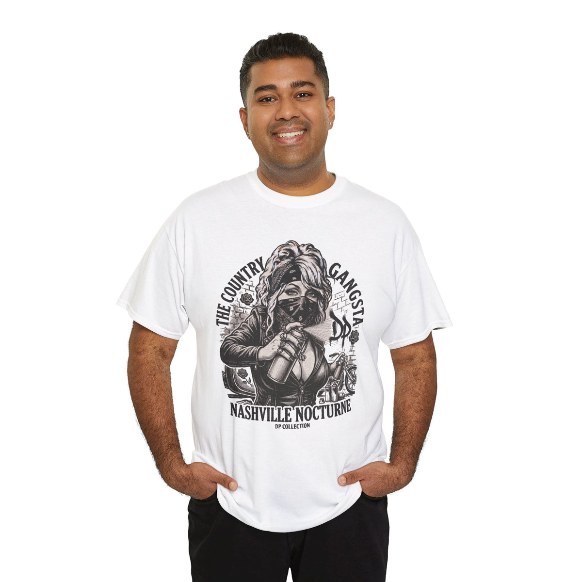D.P. Collection Country Gangsta Spray Painting Tee — "Nashville Nocturne" Graphic Shirt (Back: Gone But Not Forgotten)