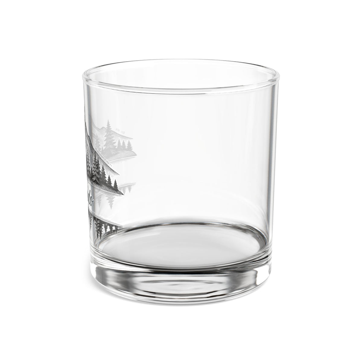 Colorado Mountain Rocks Glass — 10 oz Whiskey Tumbler with Pine Tree & Lake Engraving