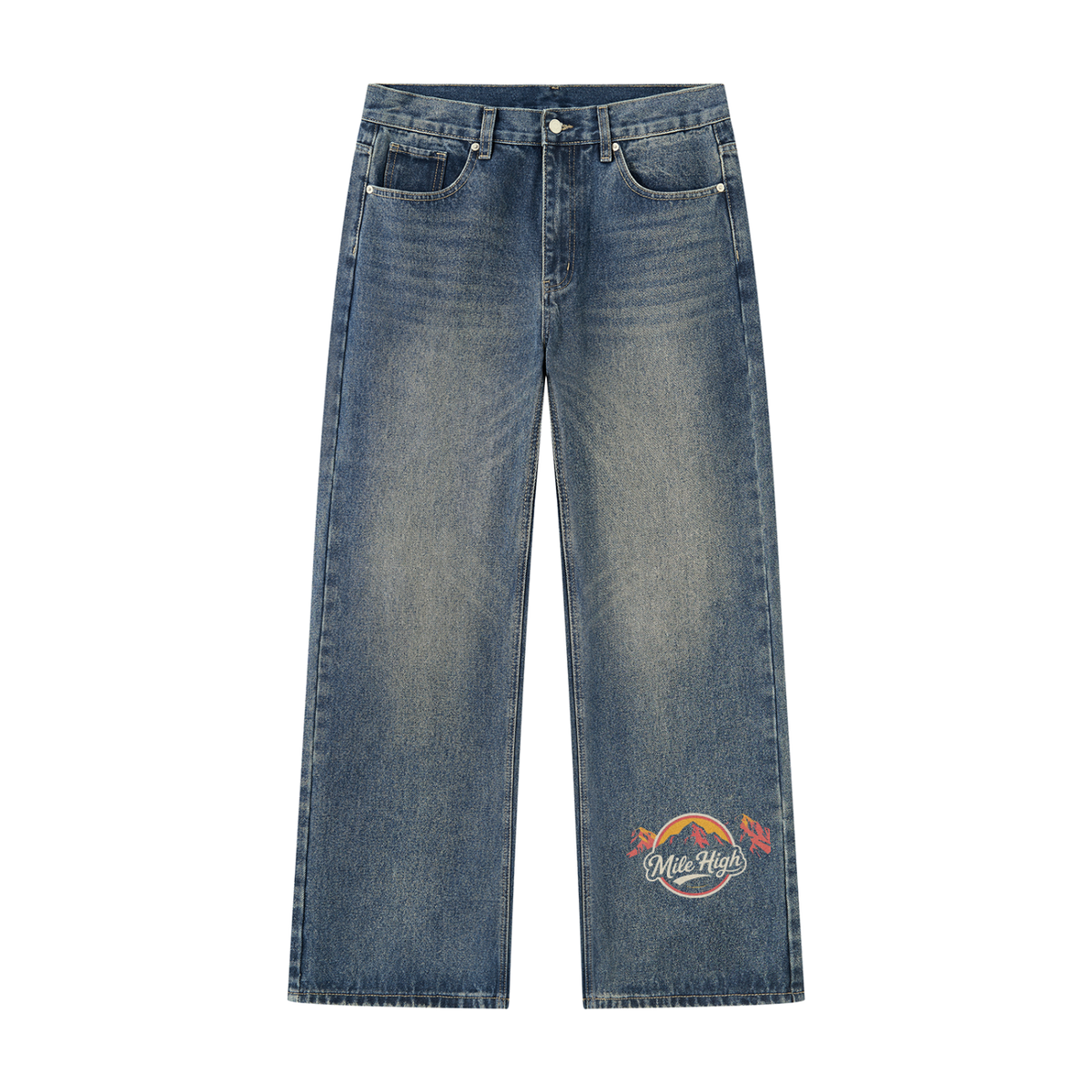 Mile High Rocky Mountains Men’s Vintage Wash Straight Leg Denim Jeans